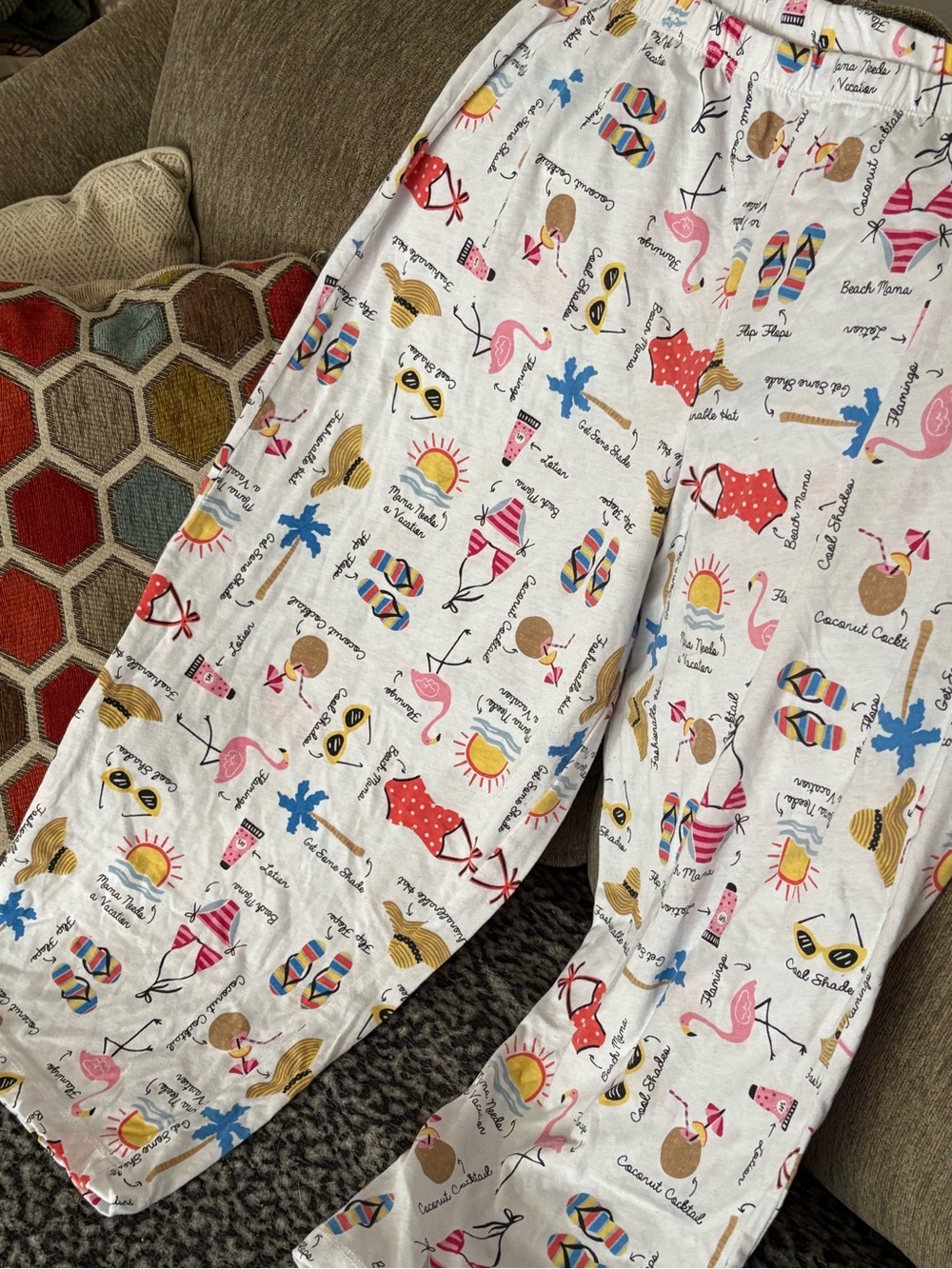 Girls' White Vacation Print Pajama Pants - Multi-Color
